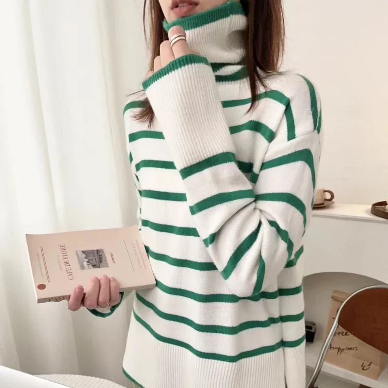 

Korean Turtleneck Knit Sweater for Women Pullovers Autumn and Winter Lazy and Thick Knit Sweater Pullover and Warm Base Jumpers