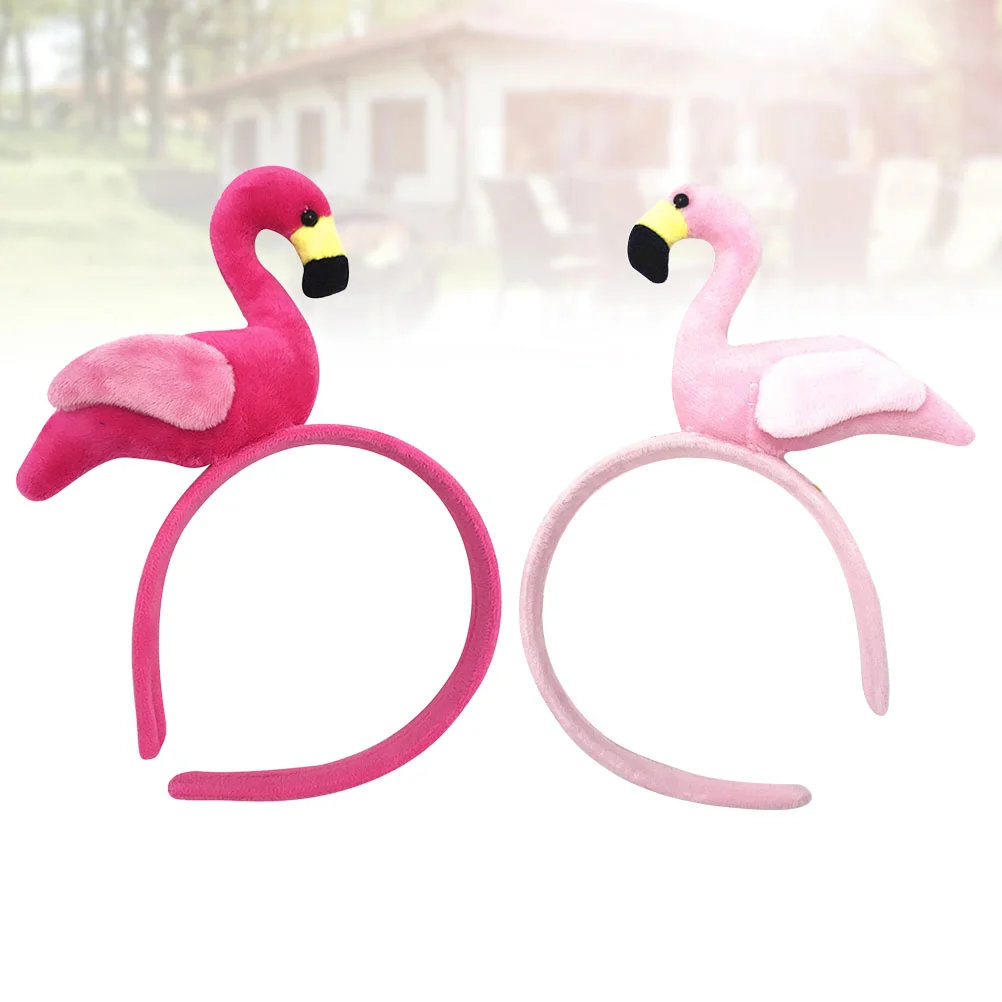 

2 Pcs Party Hair Hoops Flamingo Decor Hawaiian Decorations Issue Card Pink Tiara