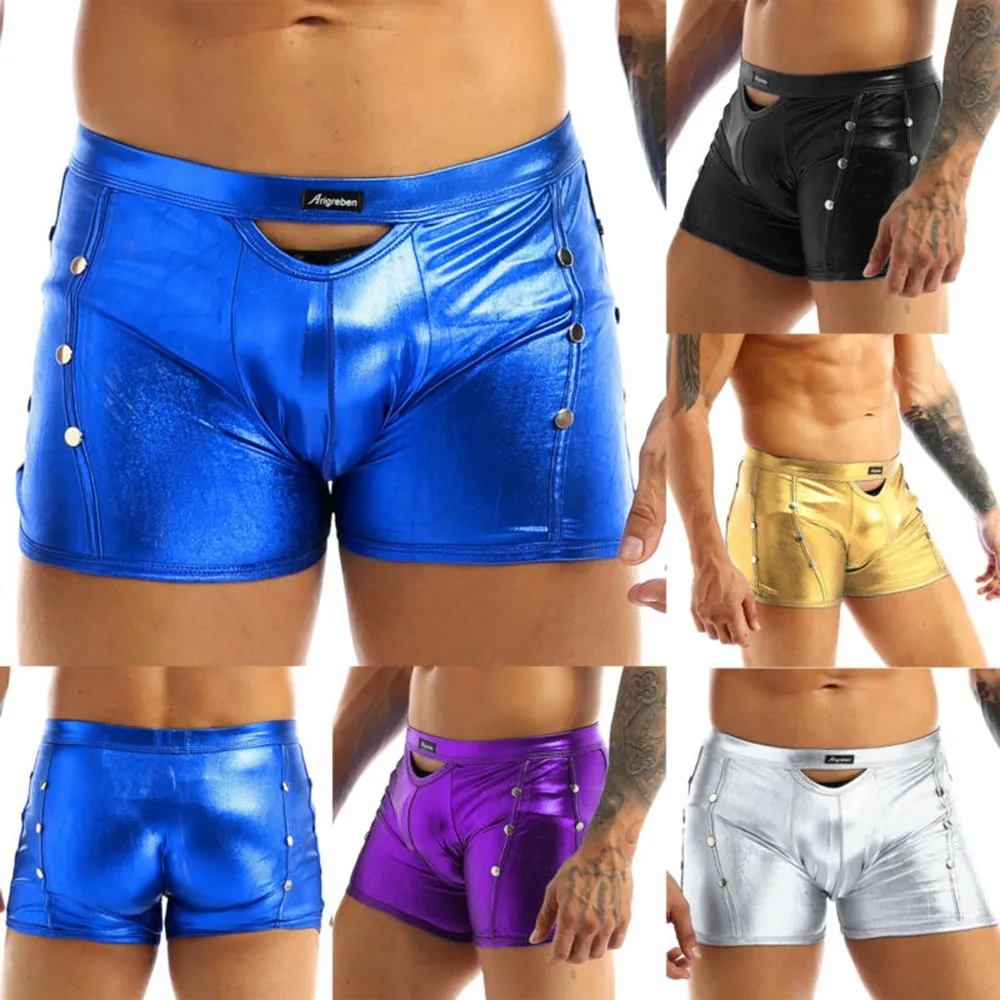 

Boxer Shorts Men's Cutout Lingerie Underpants Men's Faux Leather Underpants Underwear Clothing Stage Clubwear