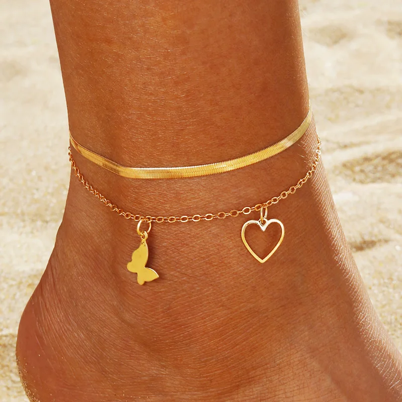 

Браслеты на ногу IFKM женские в богемном стиле, анклеты золотого цвета с бусинами и бабочками, пляжные ювелирные украшения для лета
