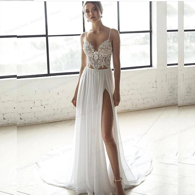 

Bohemian Wedding Dress For Women 2023 Beach Two Pieces 2 A-line Sweetheart Bridal Gowns Sleeveless Simple Sweep Train Charming