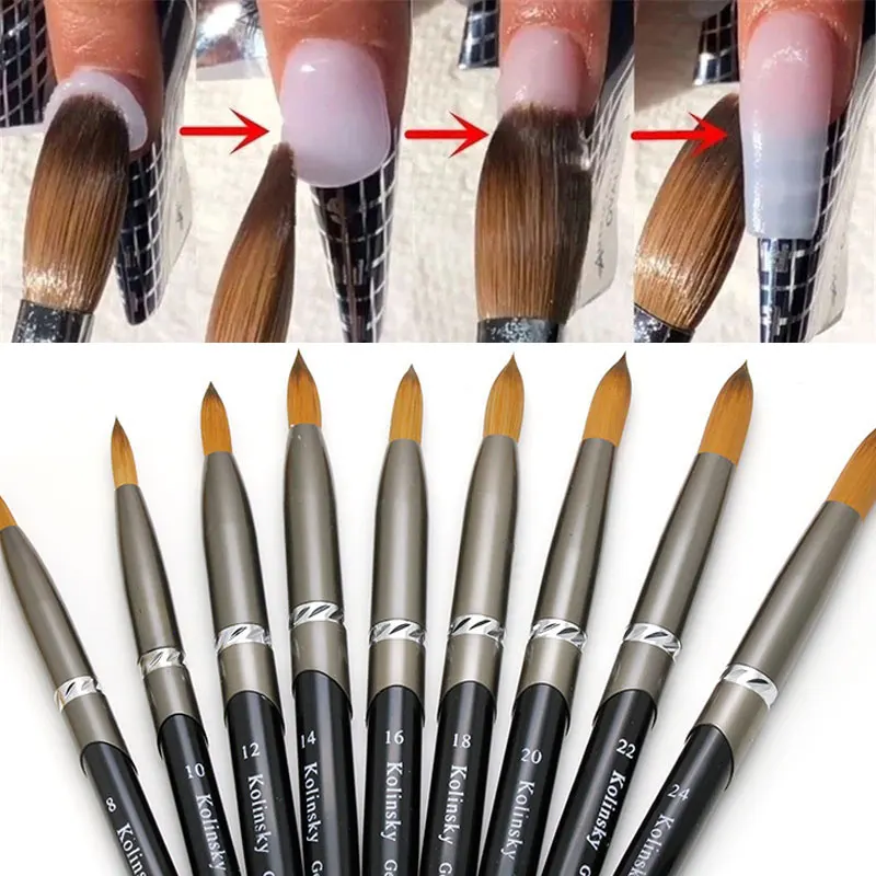 

1PC Kolinsky Sable Acrylic Nail Art Brush No. 8/10/12/14/16/18/20/22/24 UV Gel Carving Pen Brush Liquid Powder DIY Nail Drawing