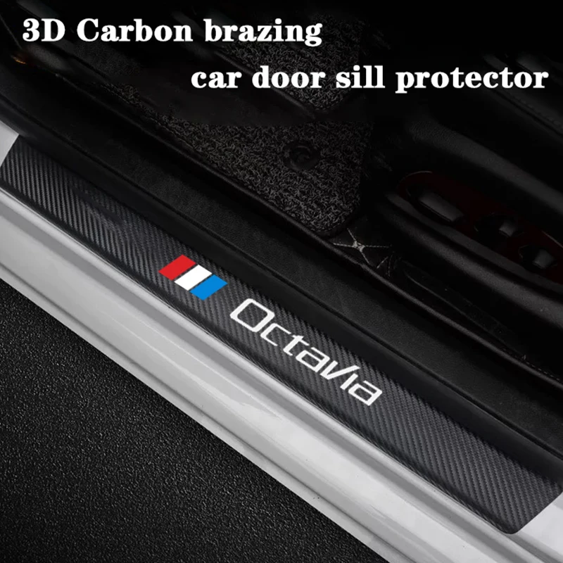 

For Skoda OCTAVIA 2 3 A7 VRS MK2 MK3 a5 RS 2013-2020 accessorie 4 pcs car door sill protector carbon fiber vinyl stickers
