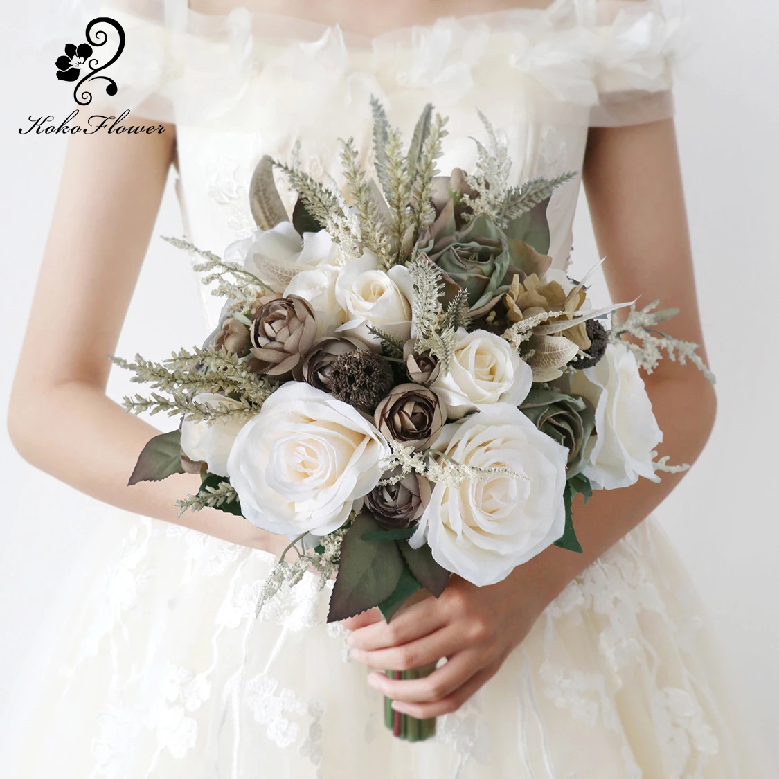 

Koko Flower Vintage Bridal Wedding Bouquets Fake Rose Holding Flowers Silk Flower Wedding Party Dress Photography Props Decorate