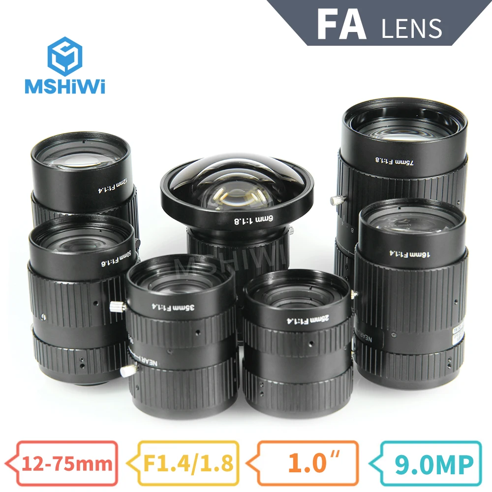 

FA линзы машинного зрения фокусное расстояние 12/16/75 мм 9MP C-mount 1 дюйм F1.4/1,8 Iris ручной объектив для промышленных цифровых зеркальных фотоаппаратов
