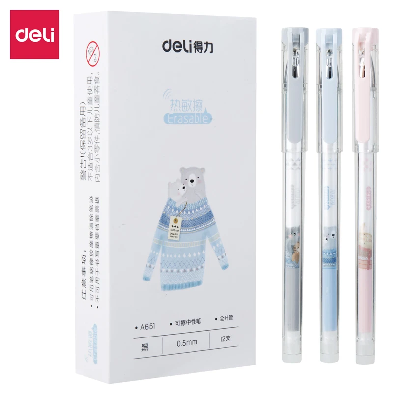

Deli 3pcs 0.5mm Black Ink Hot Erasable Kawaii Gel Pen Office Supplies Stationery For Writing School Student Supplies
