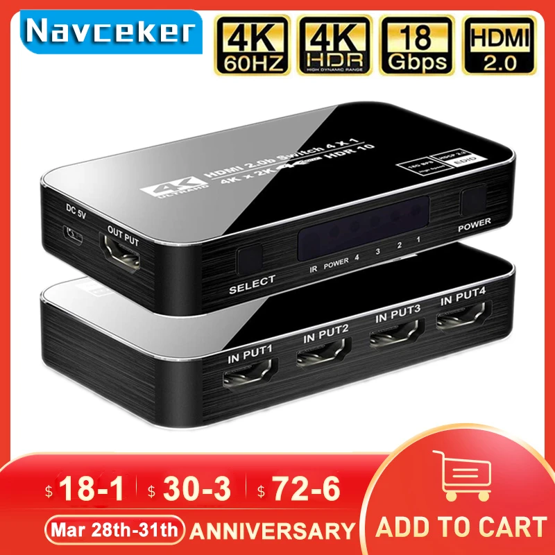 2022 best 4k hdmi switch 2 0 support rgb 444 hdr hdmi switch 4k 60hz hdmi 2 0 switch remote ir uhd 4 port hdmi switch switcher free global shipping