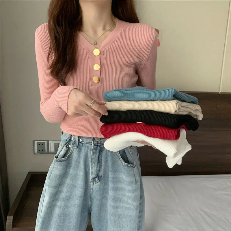 

Sweater Women Hollow Out Knitting V-neck Long Sleeve Pullovers Casual Slim Top Korean Fashion Y2k Sweater Jumper Sueter Mujer