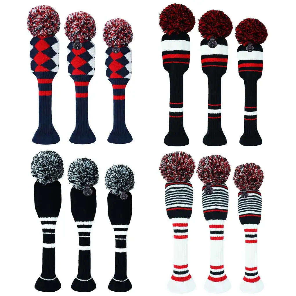 

3 Pieces Iron Wood Driver Golf Club Cover Knitted 135 Number Putter Head Covers Portable Golfing Sports Protector Type 2