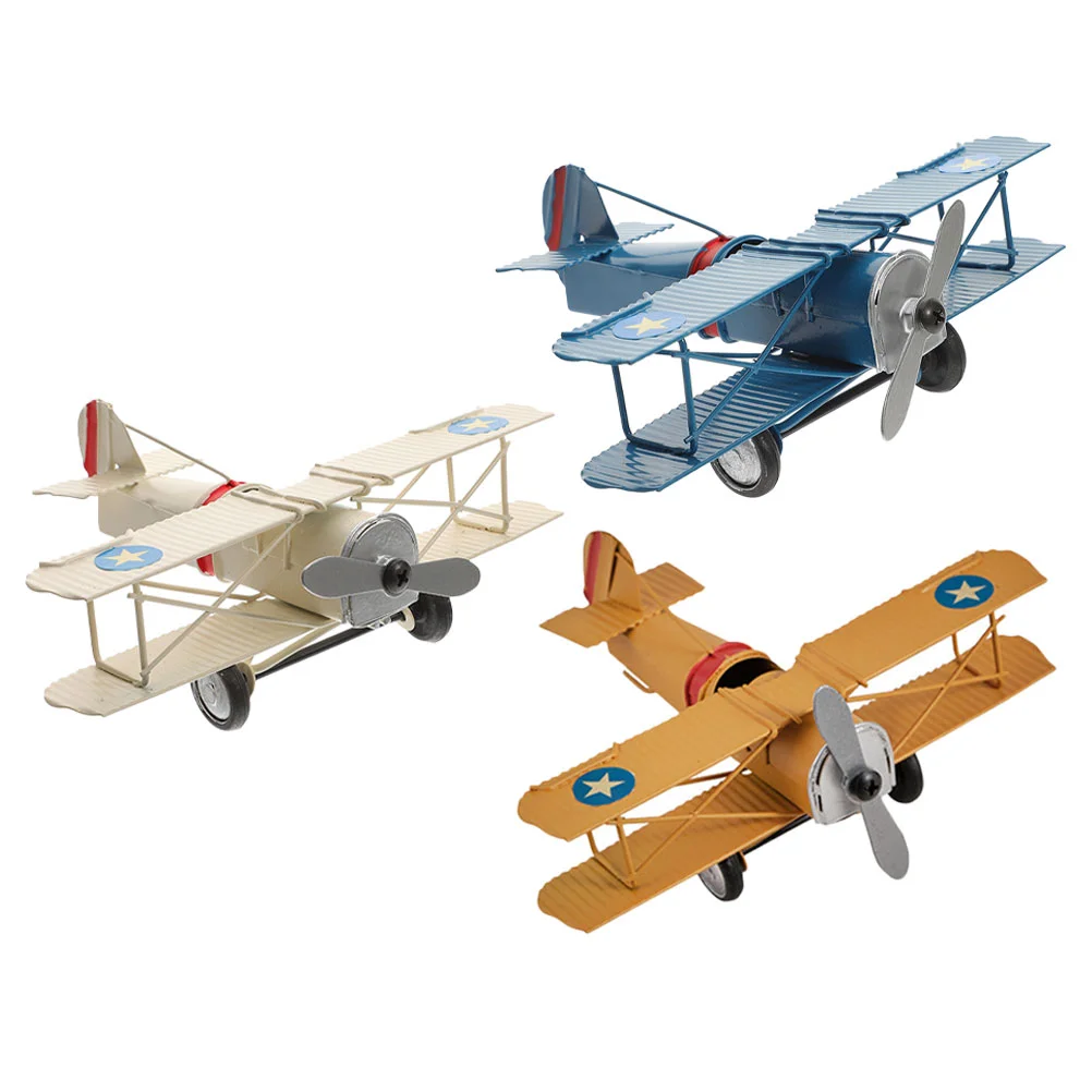 

3 Pcs Airplane Model Ornament Metal Crafts Kits Adults Iron Tabletop Miniatures Accessories Decor Adornment Office Retro