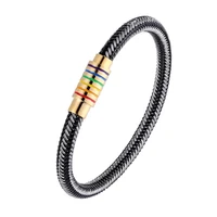 new punk rainbow braided wire bracelet magnetic buckle simple style fashion wristband mens stainless steel bracelet
