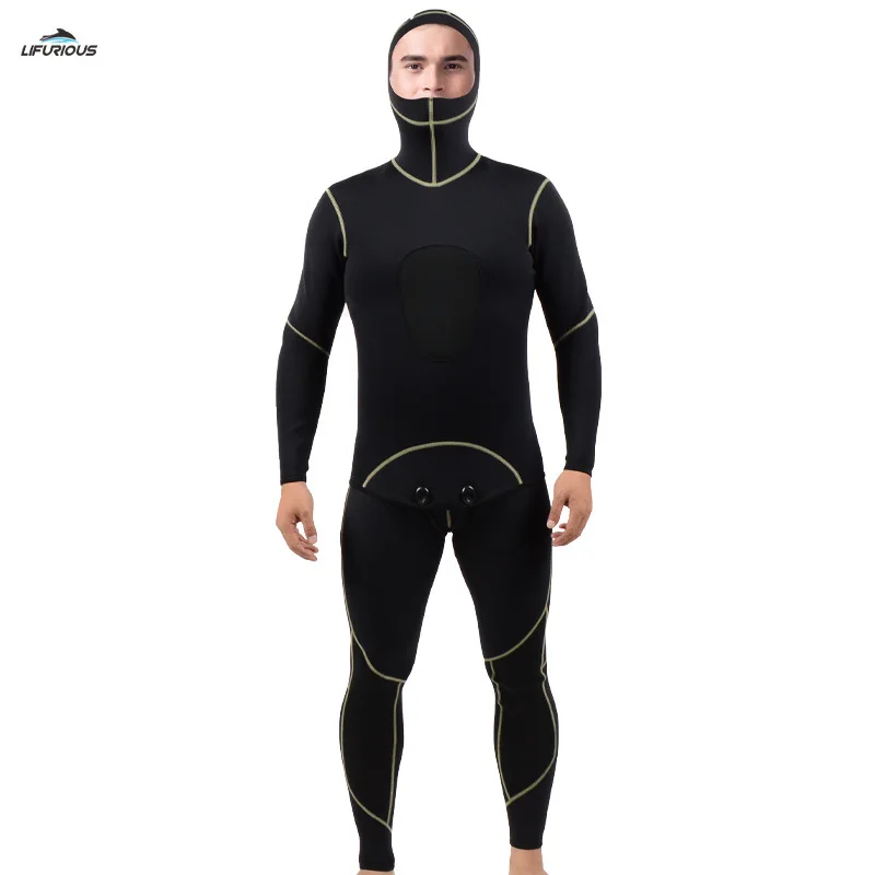 Men's Wetsuit Spear Fishing 2MM Neoprene Split Hooded Wetsuit for Cold Water  Kitesurf  Wet Suit Men