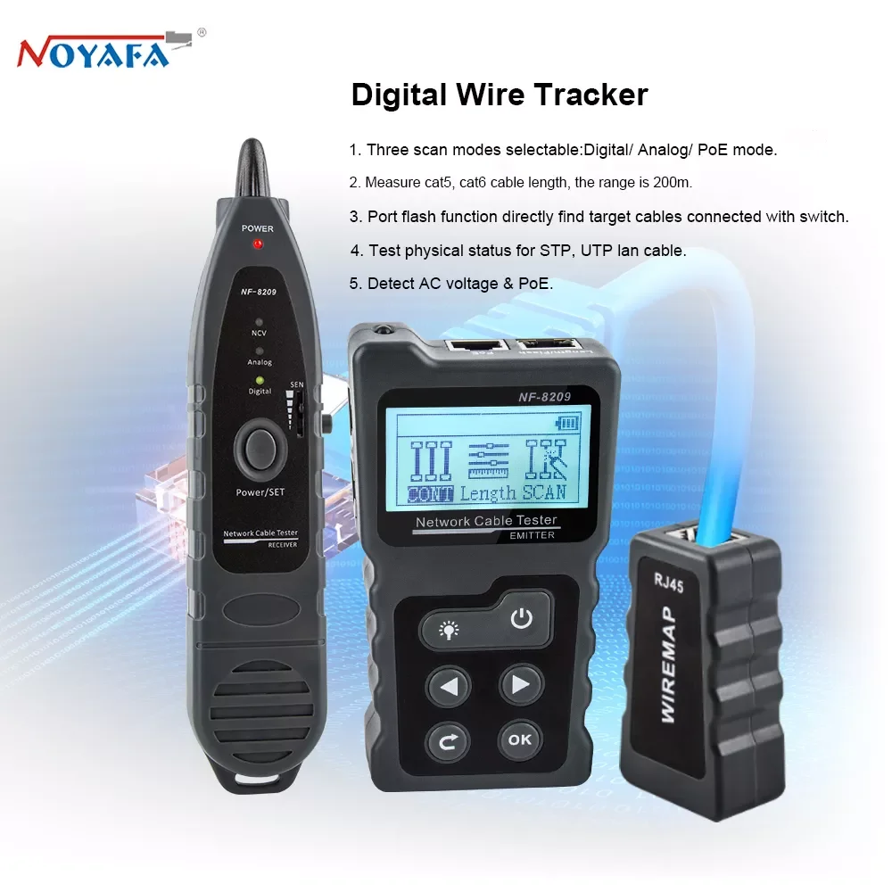 

NOYAFA NF-488/NF-8209 Cable Tracker Lan Display Measure Tester Network Tools LCD Display Measure Length Wiremap Tester