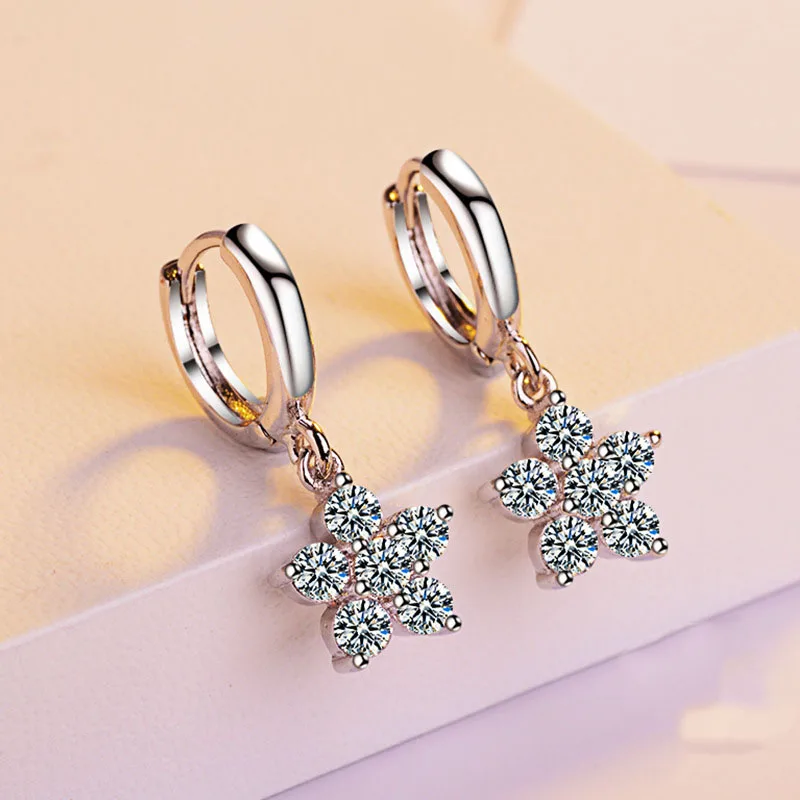 

925 Silver Needle Poetic Daisy Cherry Blossom Stud Earrings Mixed & Clear CZ White Flower Women ANNIVERSARY Gift