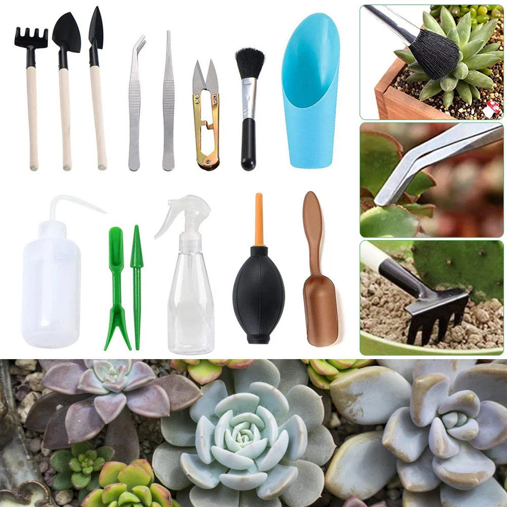 

14 Pieces Succulent Plants Tools Mini Gardening Hand Tool Set for Transplanting Digging Pruning Watering Bonsai Plant Care Tools