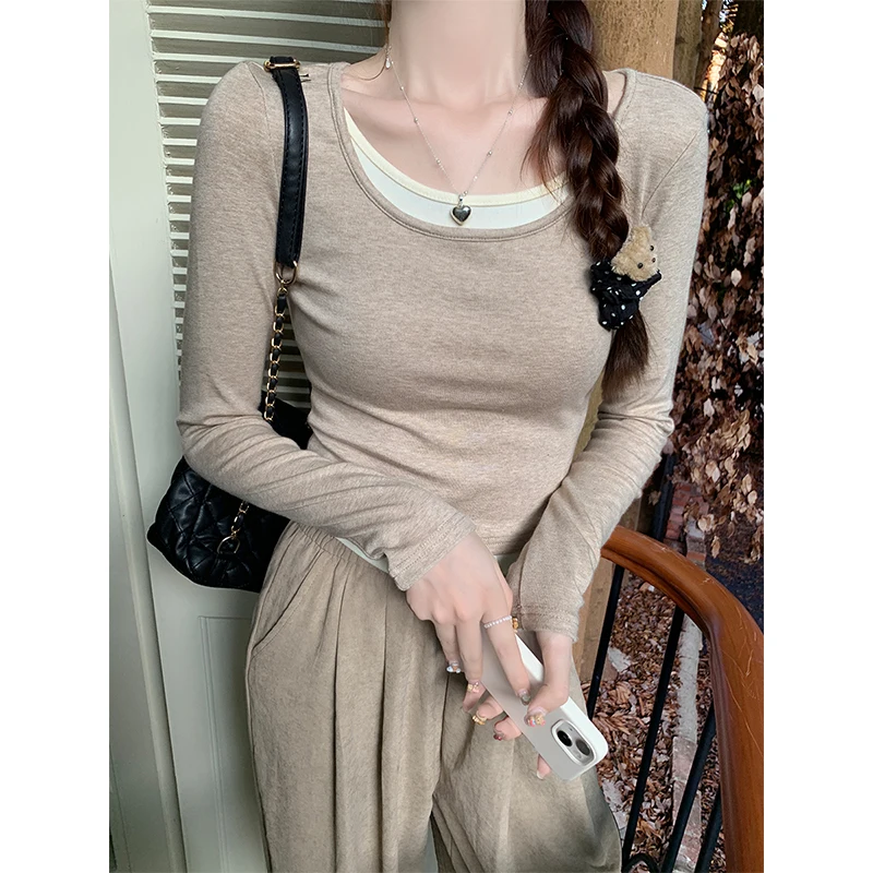 Женская футболка с длинным рукавом и круглым вырезом на осень/зиму