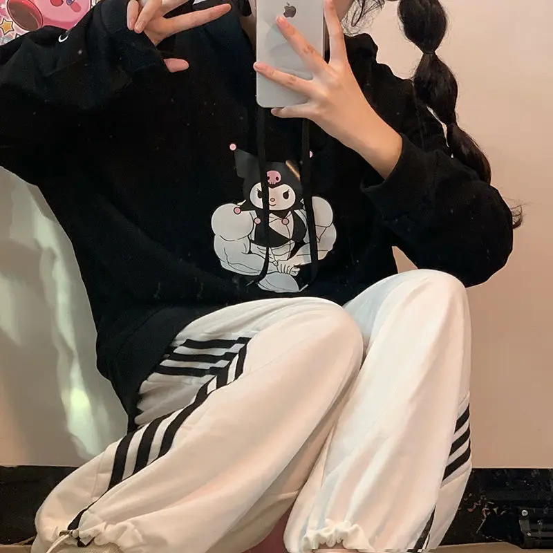 

2022 кавайная плюшевая Толстовка с длинным рукавом и милым принтом Kuromi Sanrio Свободная Толстовка искусственный размер аниме плюшевая парная де...