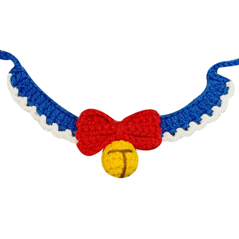 

Cute Blue Knitted Dog Collar Bow Tie Decorative Collar,Personalized Knitted Collars Easy to Wear and Fit