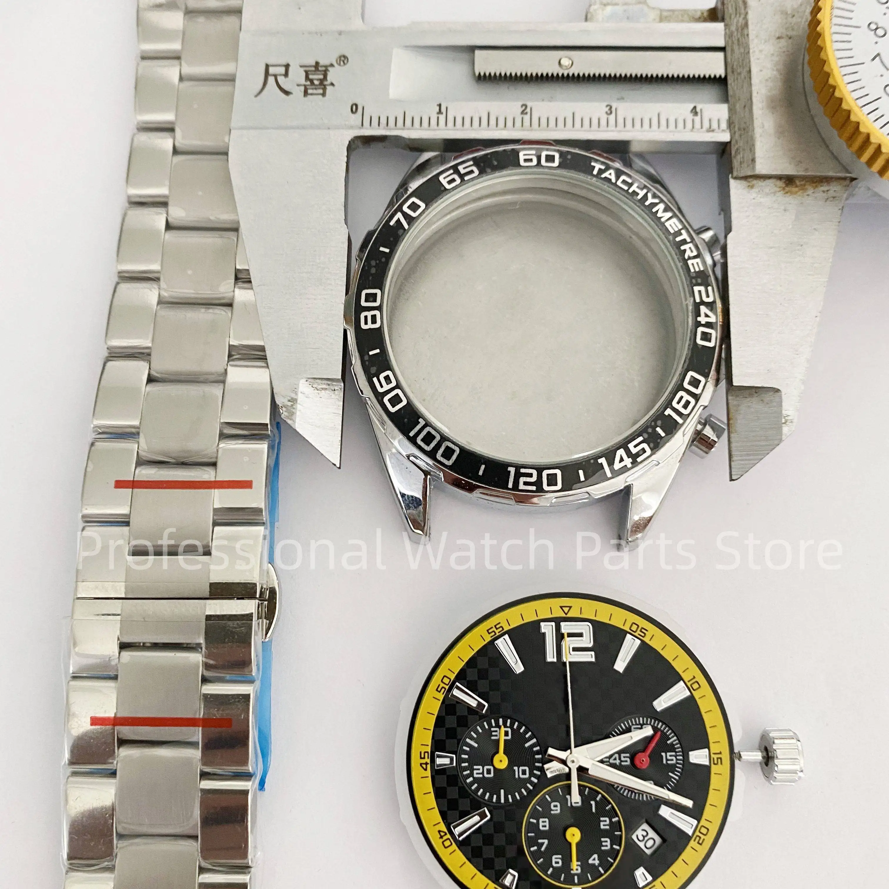 43mm Watch Accessories Set Case+Dial+Hands+Crown+Stainless Steel Strap with Complimentary Quartz Movement Set Calendar Window