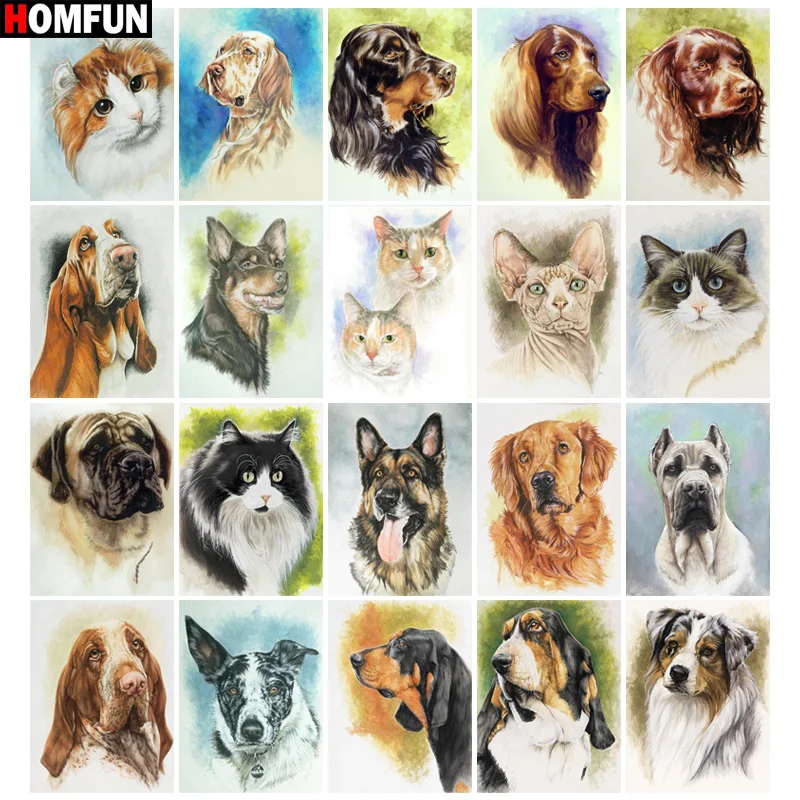 

Алмазная вышивка HOMFUN, Набор для вышивки крестиком 5D «животные, собака, кошка»