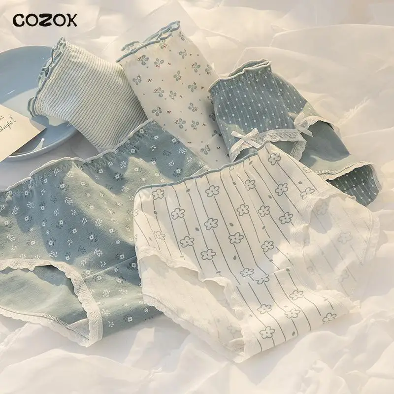 

5 шт./комплект, женские хлопковые бесшовные кружевные трусики с бантом