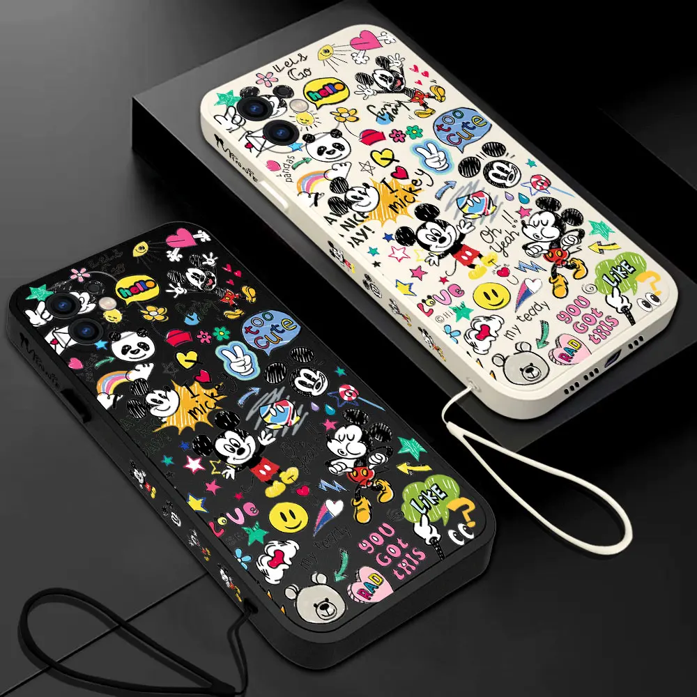 Graffiti Cute Mickey Mouse Case For Samsung A54 A34 A73 A53 A33 A23 A14 A13 A03 A04 A72 A52 A32 A22 A12 A71 A51 4G 5G Hand Strap