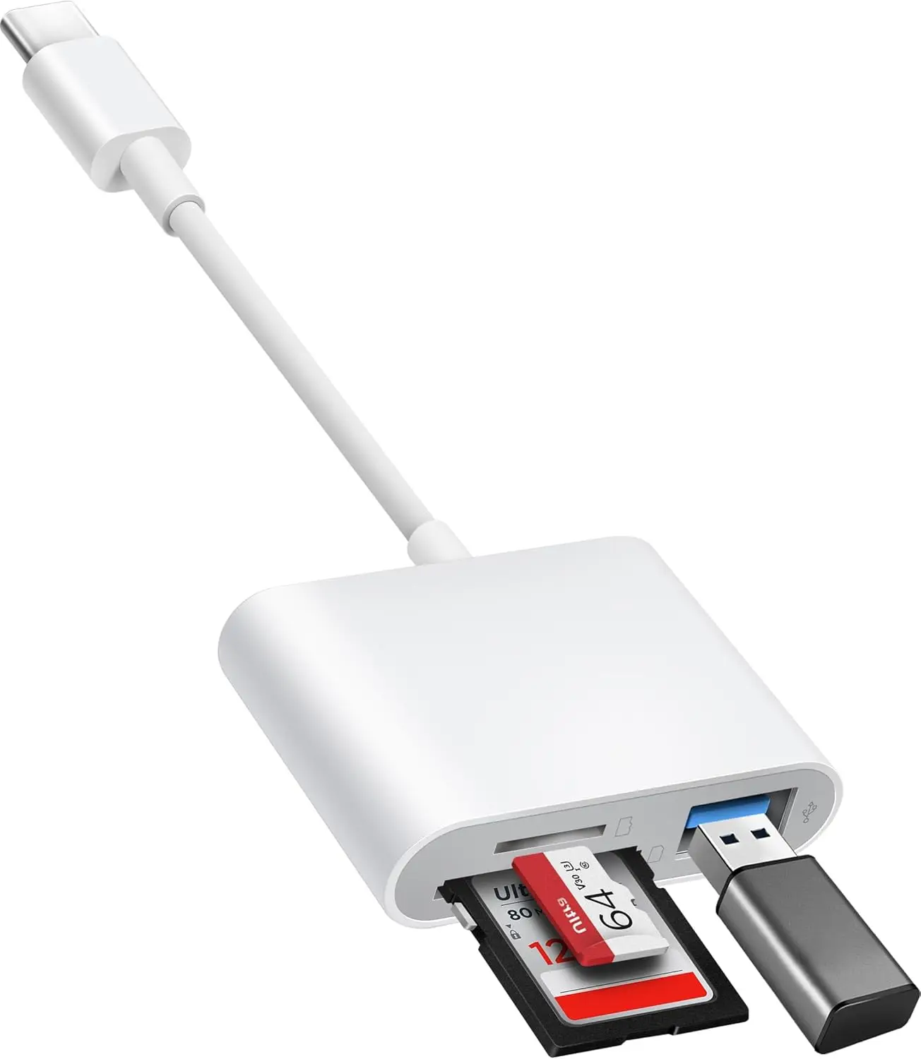 Фото Устройство чтения карт памяти USB C — SD, адаптер BnmxTek SD Card с 3 портами SD MicroSD USB, устройство чтения карт памяти USBC для iPhone 15 16, iPad, Mac №1
