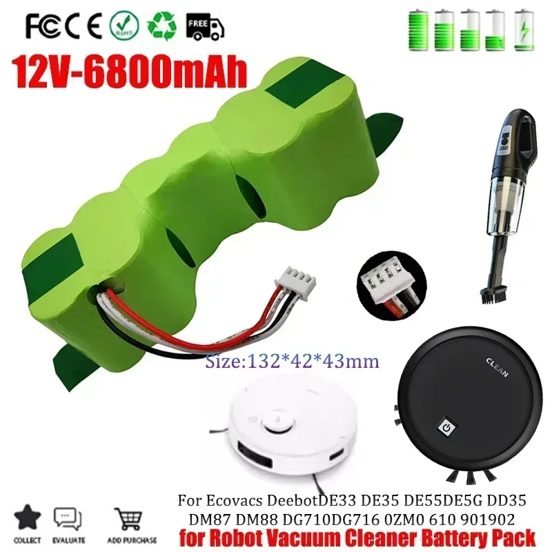 Оригинальный аккумулятор для Ecovacs DeebotDE33 DE35 DE55 DE5G DD35 DM87 DM88 DG710 DG716 12 В 6800 мАч
