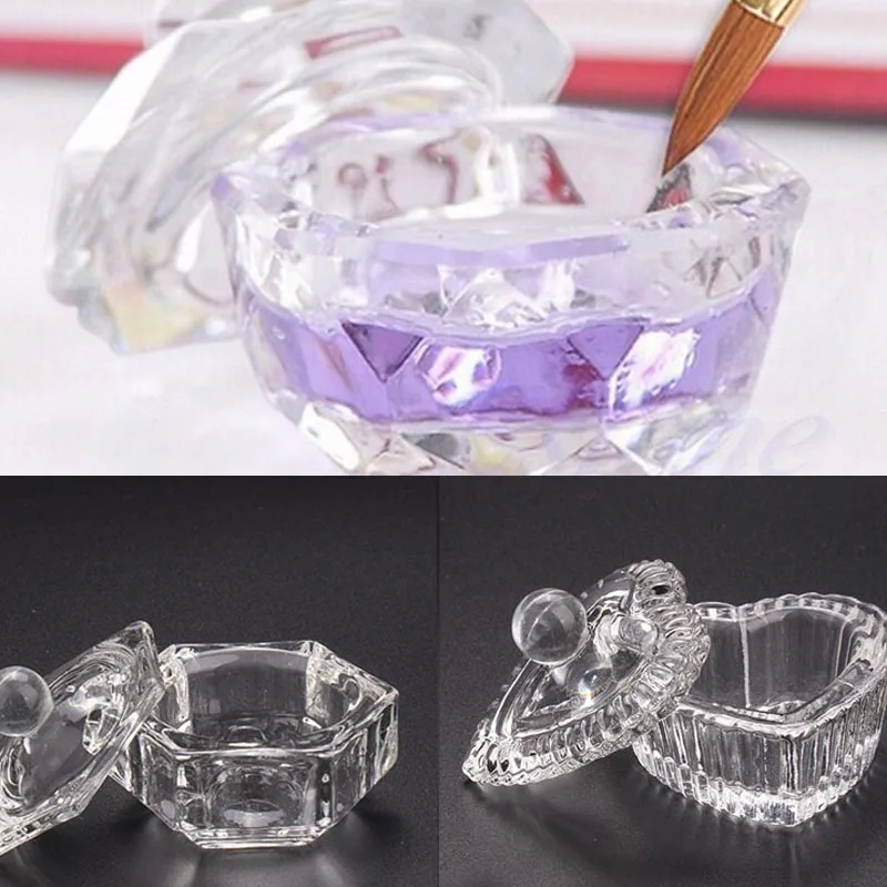 

Crystal Glass Dappen Dish Cup Holder Lid Bowl Nail Art Acrylic for Liquid Powder