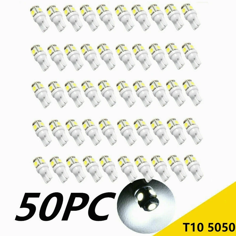 50 шт. супербелая клиновидная лампа T10 5-SMD 5050 фотолампа W5W 2825 158 192 168 194