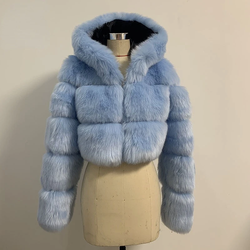 Short Hooded Fur Coat Women's Autumn Winter New Imitation Fox Fur Splicing Long Sleeved Faux Fur Coat Chamarras Para Mujer