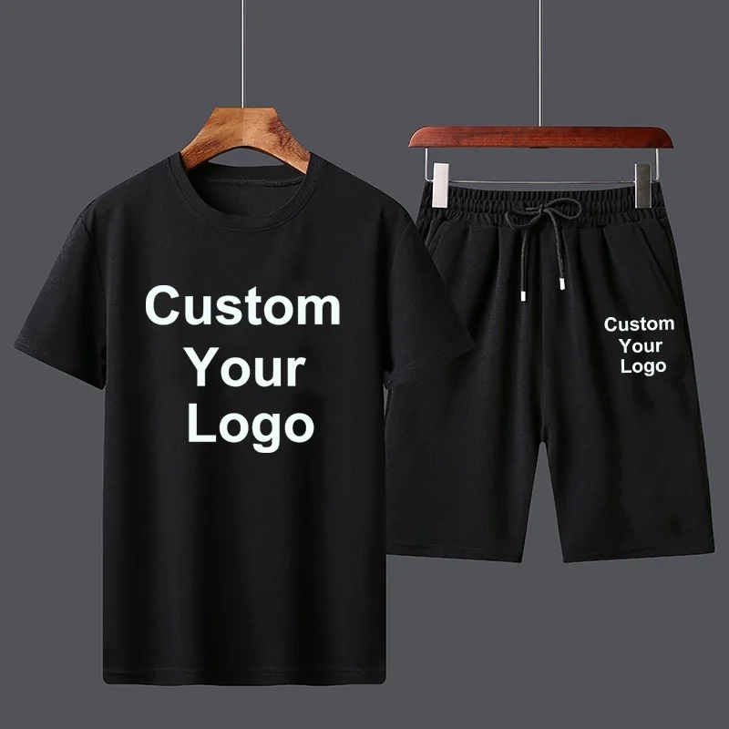 Customize Your Own Logo Two Pieces Sets For Men Short Sleeve Shirt Shorts And Tshirts Set 2 Pcs Cotton Sportswear Customization