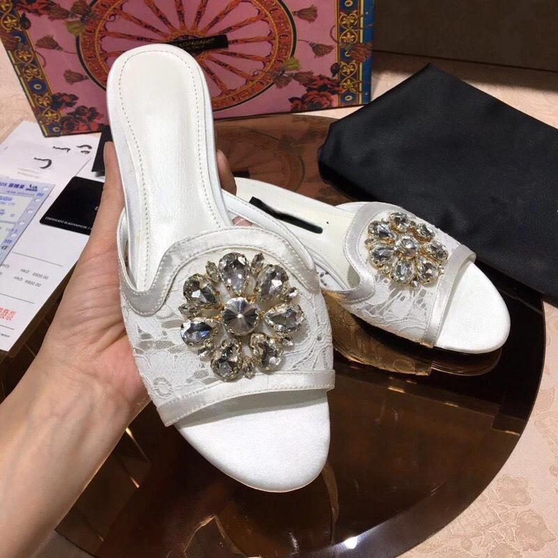 Women's Slippers 2023 Summer New Round Head Lace Low Heel Mesh Breathable Fashion Crystal Rhinestone Flat Heel Open Toe Slippers