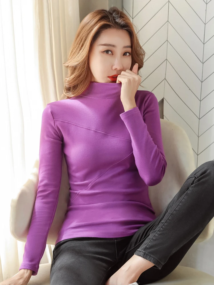 Хлопковая флисовая женская футболка с длинным рукавом плотные футболки