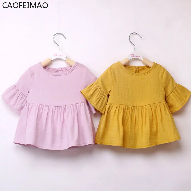 

2023 Baby Five-point Sleeve Doll Shirt Spring Summer Baby Girls Blouses Tops Clothes Casual Cotton Kids Girl Tee TShirts