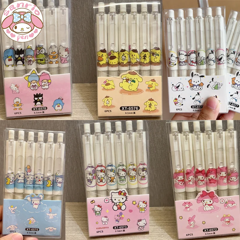 

24pcs Sanrio Gel Pen Hellokitty Melody Pom Pom Purin Kawaii Students Stationery Press Pens 0.5 Black School Office Exam Supply