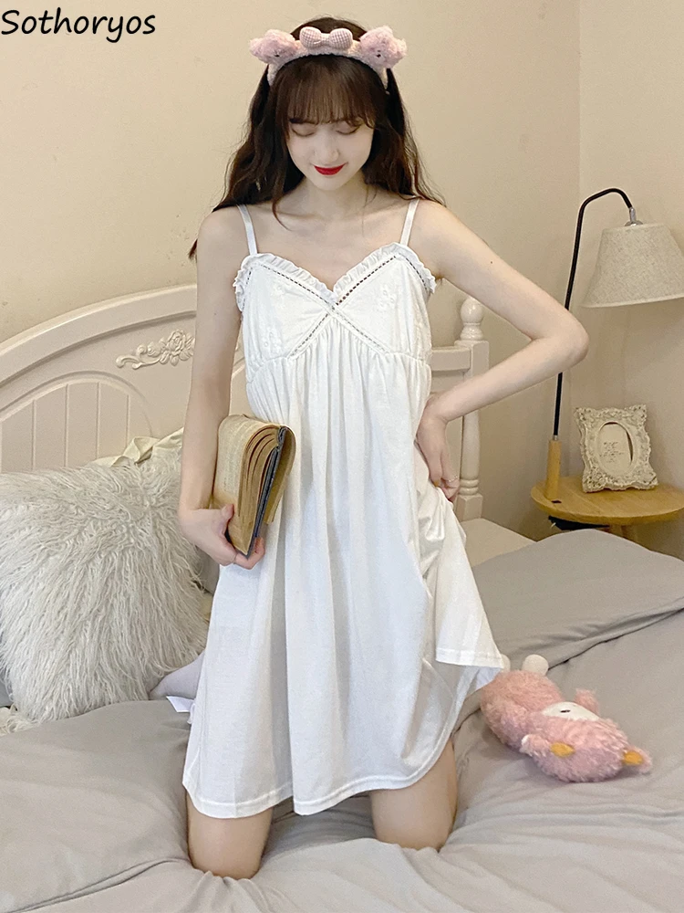 

Mini Nightgowns Women Sexy Breathable V-neck Cozy Folds Korean Style Minimalist Summer Trendy Sleeveless Basic Casual Hot Girls