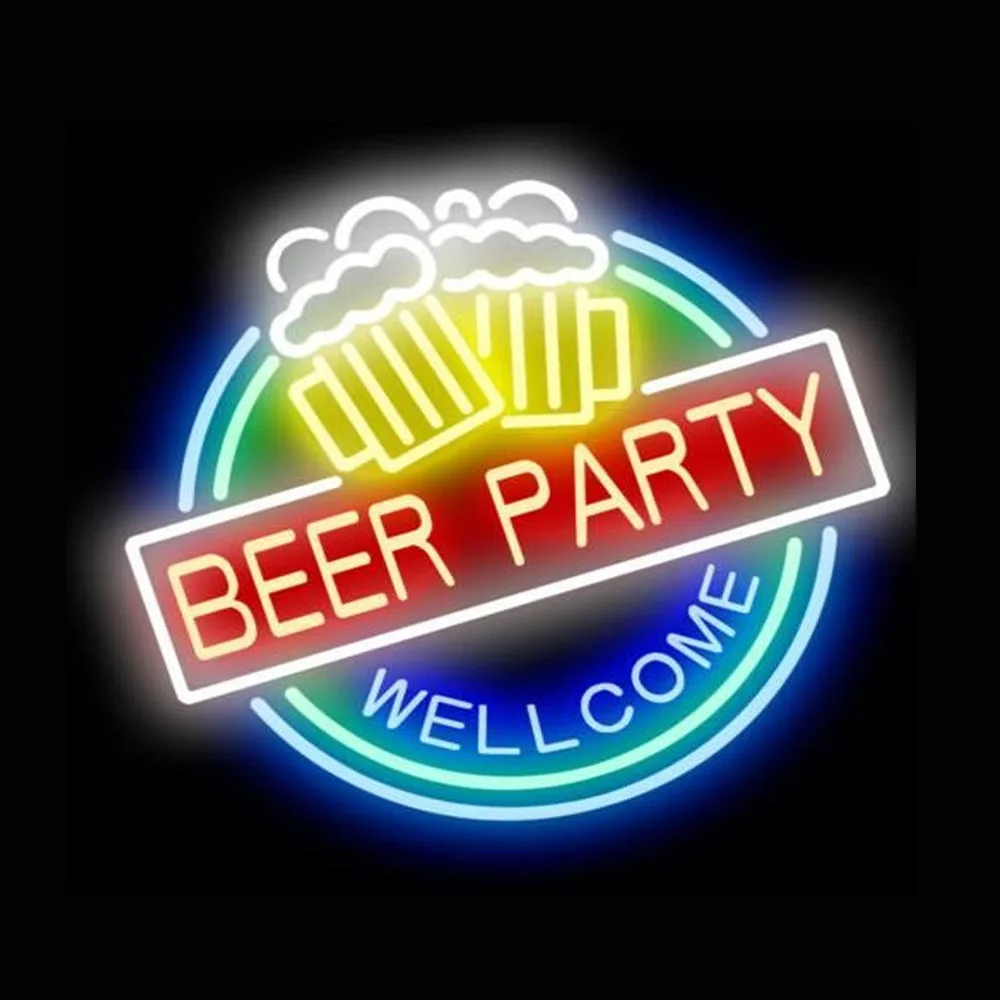 

BEER PARTY WELCOME MUGS Custom Handmade Real Glass Tube Store Bar Advertise Aesthetic Room Decor Display Neon Sign Light 24"X20"
