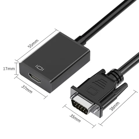 Адаптер преобразователя VGA в HDMI 1080P Кабель-переходник VGA «папа» на HDMI «мама» с аудиовыходом 3,5 мм для ПК, ноутбука, HDTV-проектора