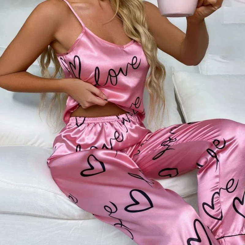 

Women's Pijamas Sexy Lingerie Silk Pajamas Set Sleepwear Satin Cami Vest with Trousers Nightwear Pyjama Femme Pijama Mujer Pj