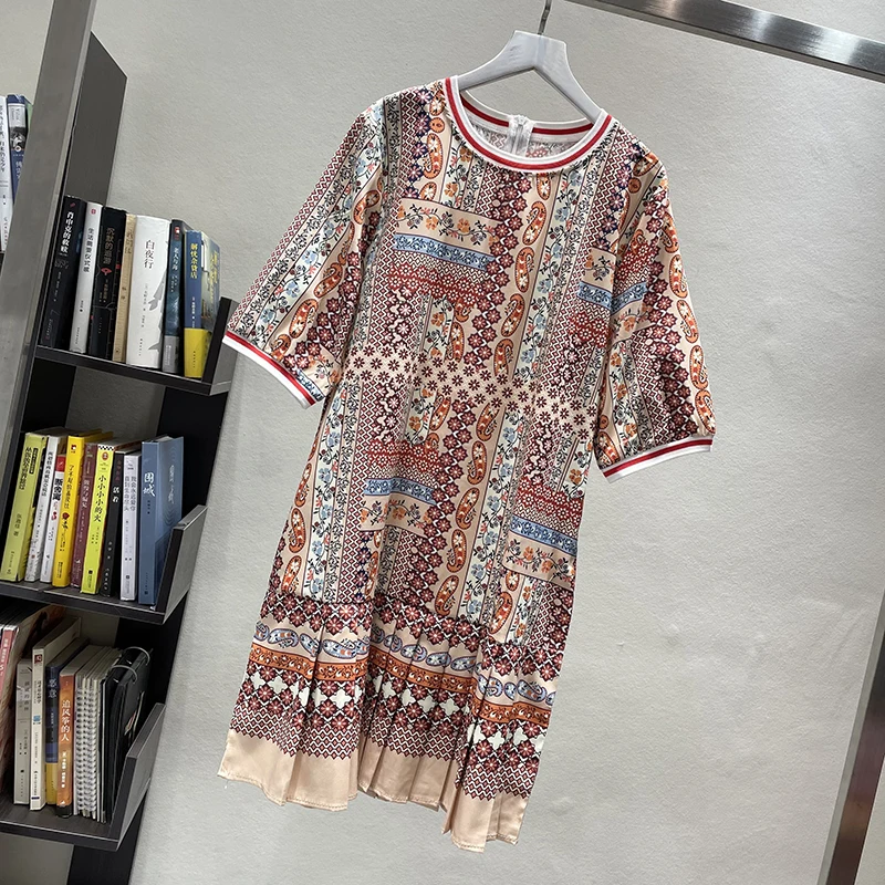 Женское винтажное платье с коротким рукавом свободное цветочным принтом в стиле