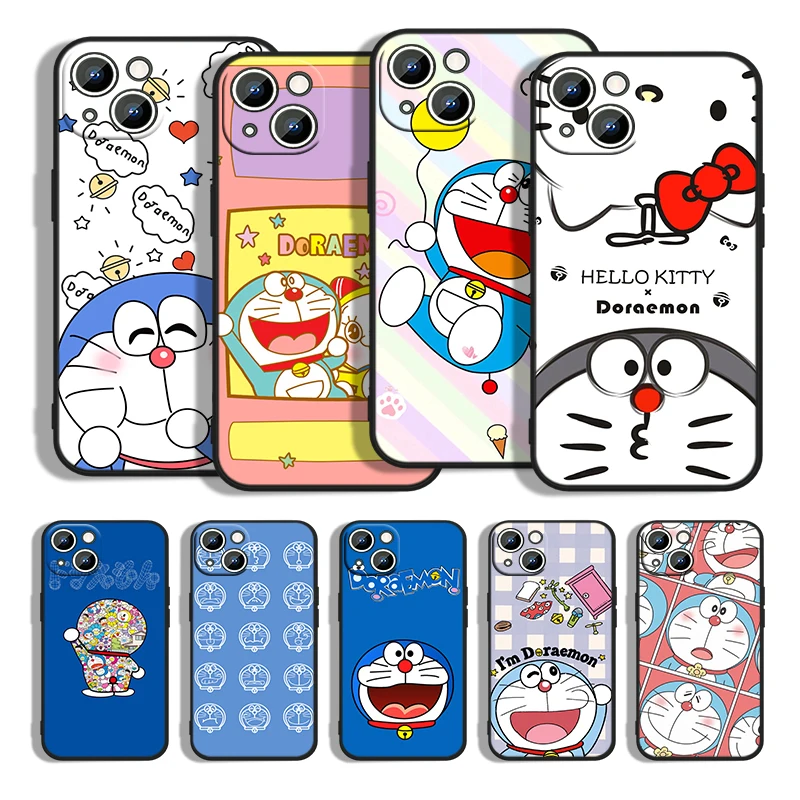 

Doraemon Anime For Apple iPhone 13 12 11 Pro Max mini XS XR X 8 7 6S 6 5 Plus Black Silicone Soft Phone Cover