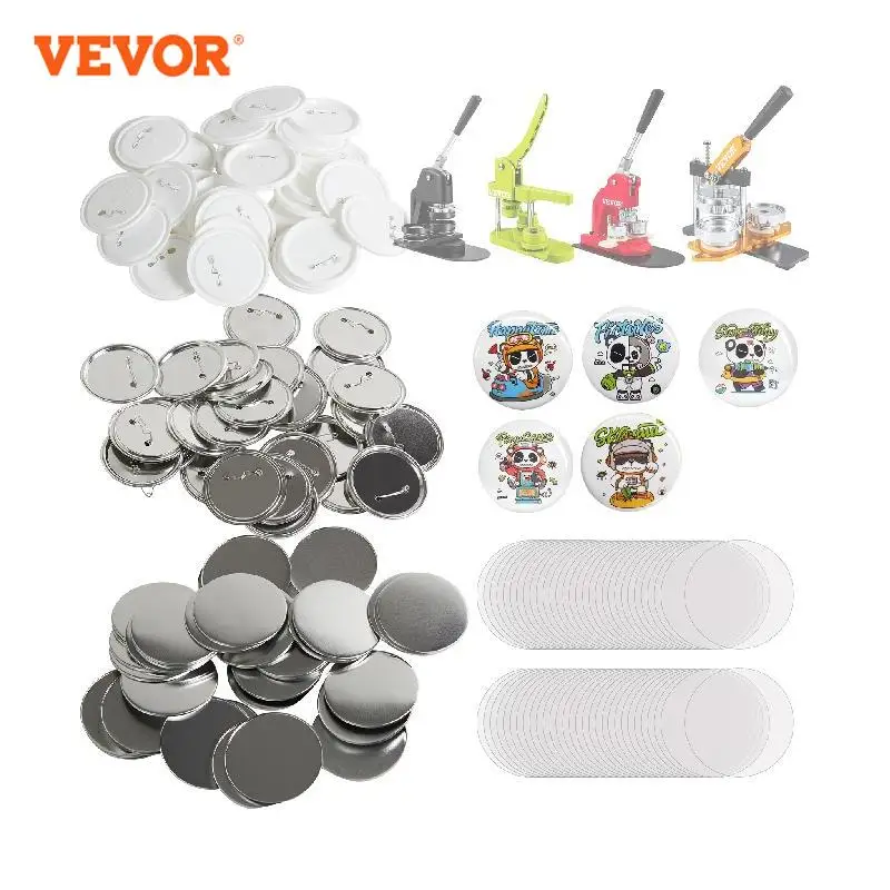 

VEVOR 25/32/58/75mm Button Badge Parts Supplies for Button Maker Machine 200/500Sets Metal and Plastic Pin Badges