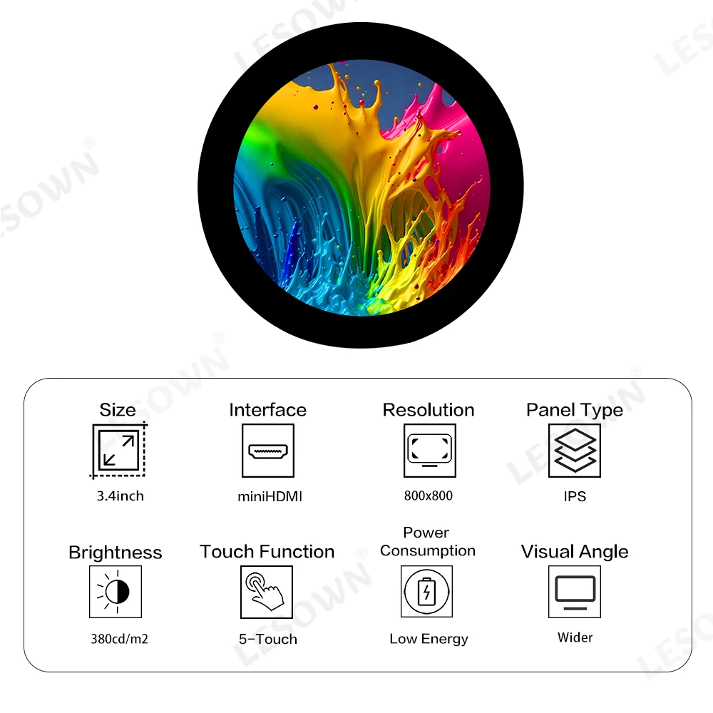 Мини-экран LESOWN 3 4 дюйма HD 800x800 IPS ЖК-дисплей с сенсорным экраном Модуль HDMI USB C