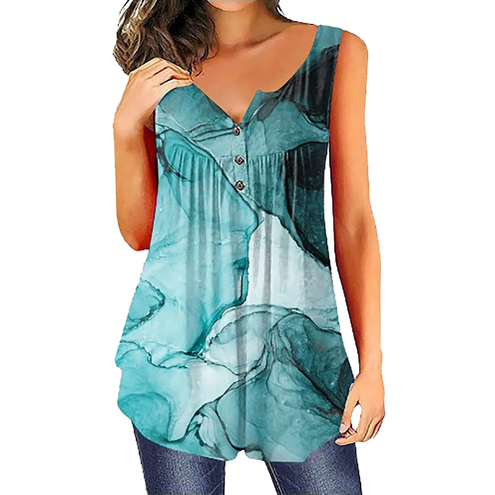 

Ladies Summer Casual Tank Tops Women 3D Sleeveless Printed Vest With Buttons Teens 90s Loose Fit Henley Flowy Tanks Street Wear