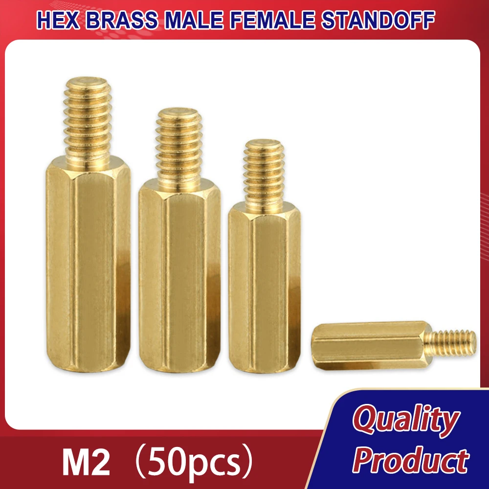 

M2 50pcs Hexagon Threaded Pillar Hex Brass Male Female Standoff Board Rack Stud PCB Column Motherboard Spacer Bolt Screw