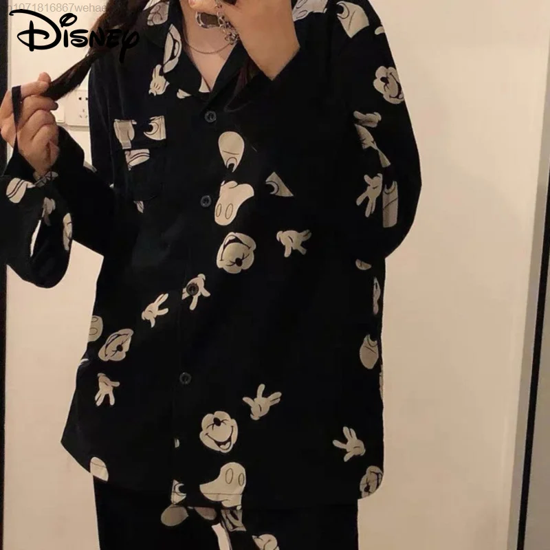 Disney Mickey Mouse Cartoon Fashion Casual Loungewear Cardigan Autumn New Loose Pijamas Style Nightwear Women Pajamas Suit Y2k