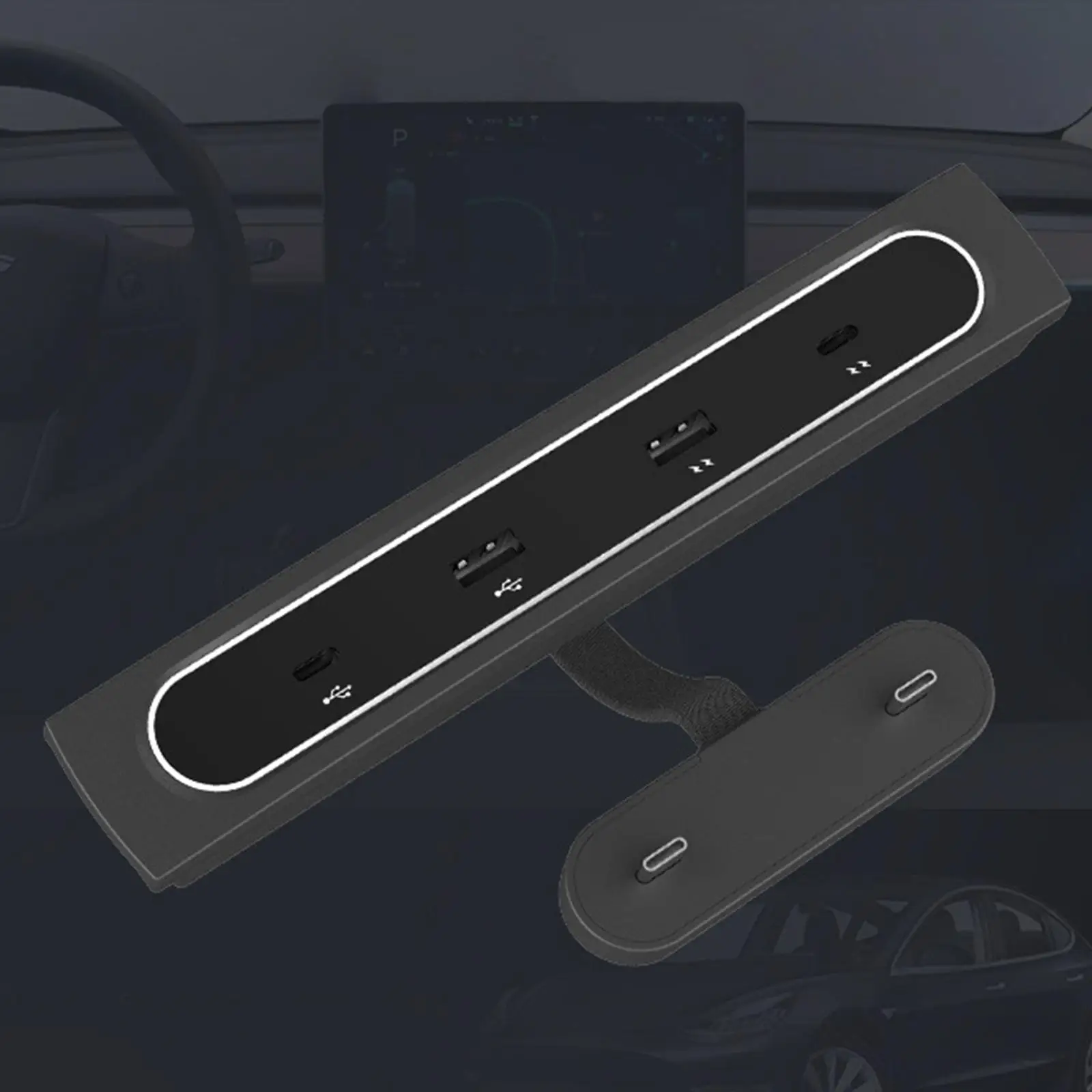 Car USB C Hub Adapter Accessories 4-In-1 for Tesla Model 3 Model Y 2021