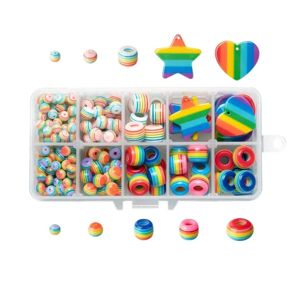 

268pcs/Box Resin Plastic Rainbow Stripe Style Beads Mix Color For DIY Cute Earring Necklace Hairclips Jewelry Making Accessories