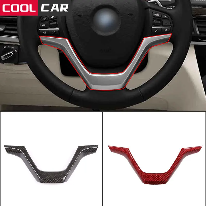 

Real Carbon Fiber Car Steering Wheel Decoration Cover Trim Frame Sticker For BMW X5 X6 F15 F16 2014-2018 Auto Interior Accessory